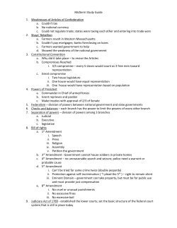 Midterm Study Guide 1. Weaknesses of Articles of Confederation a