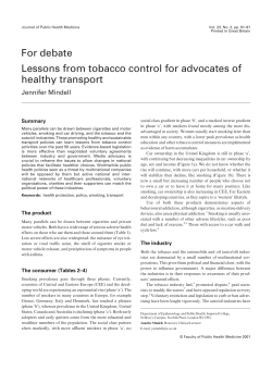 For debate Lessons from tobacco control for advocates of healthy