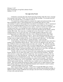 Sermon for February 5, 2017 - Irving Park Lutheran Church