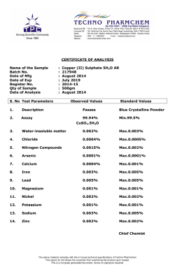 CERTIFICATE OF ANALYSIS Name of the Sample : Copper (II