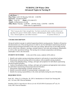 NURSING 230 Winter 2016 Advanced Topics in Nursing II