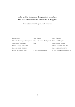 Data at the Grammar-Pragmatics Interface: the case of resumptive