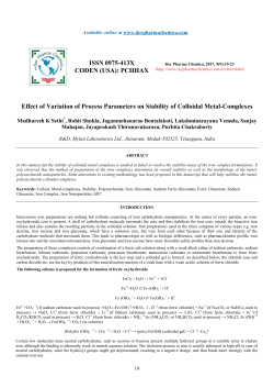Effect of Variation of Process Parameters on Stability of Colloidal