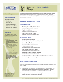 Teacher`s Guide: Sleep (Grades 6 to 8)
