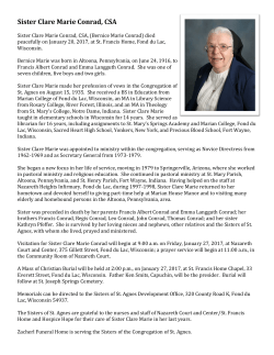 Sister Clare Marie Conrad, CSA - Congregation of Sisters of St. Agnes