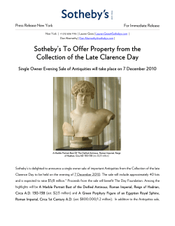 Sotheby`s To Offer Property from the Collection of the Late Clarence
