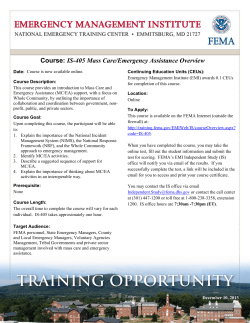 Course: IS-405 Mass Care/Emergency Assistance Overview