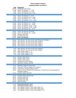 Honors English 9: Period 2 Reading Schedule: Fall 2016-17