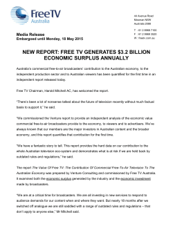 NEW REPORT: FREE TV GENERATES $3.2 BILLION ECONOMIC