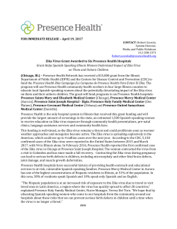 April 19, 2017 Zika Virus Grant Awarded to Six Presence Health