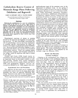 Carbohydrate Reserve Content of Mountain Range Plants Following