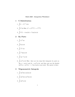 1 U-Substitution 2 By Parts 3 Trigonometric Integrals