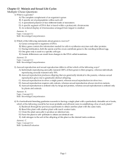 Chapter 13 Meiosis and Sexual Life Cycles Multiple-Choice
