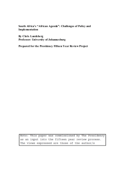 South Africa`s &ldquo;African Agenda&rdquo;: Challenges of Policy and