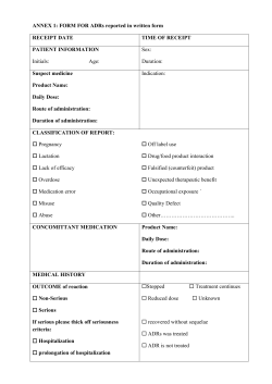 ANNEX 1: FORM FOR ADRs reported in written form RECEIPT