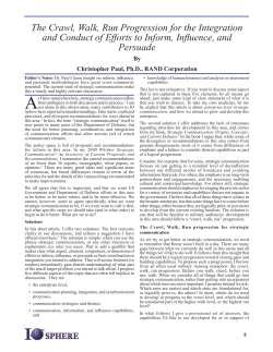 The Crawl, Walk, Run Progression for the Integration and Conduct of