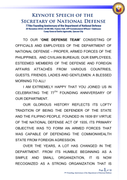 DND`s 77th Anniversary Speech - Department of National Defense