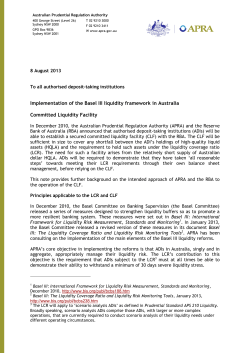 Committed Liquidity Facility - Australian Prudential Regulation