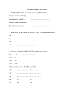 Quantum Numbers Worksheet 1. State possible numbers for the four