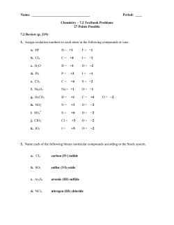 Chemistry &ndash; 7.2 Textbook Problems 27 Points Possible 7.2 Review