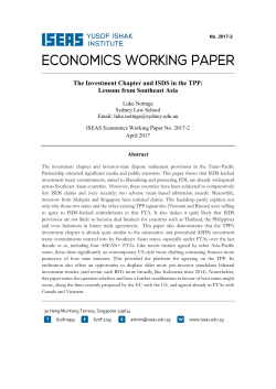 The Investment Chapter and ISDS in the TPP: Lessons from