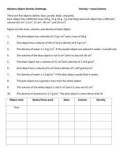 Mystery Object Density Challenge Density = mass/volume