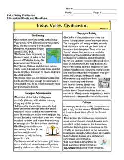 Indus Valley Civilization Information Sheets and