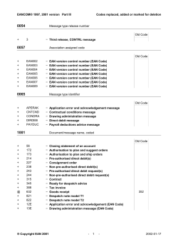EANCOM&reg; 1997, 2001 version Part III Codes replaced, added or