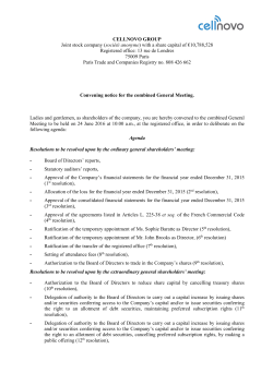 CELLNOVO GROUP Joint stock company (soci&eacute;t&eacute; anonyme) with a