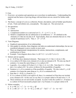 Day 8: Friday, 2/10/2017 5.1 Sets 1. Overview: set notation and