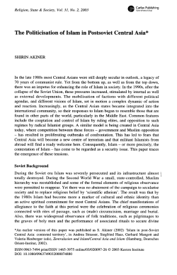 "The Politicisation of Islam in Postsoviet Central Asia," Religion