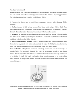 Fluidity of molten metal A term commonly used to describe the