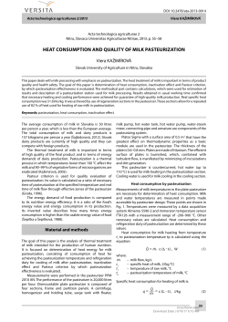 Heat Consumption and Quality of milk pasteurization