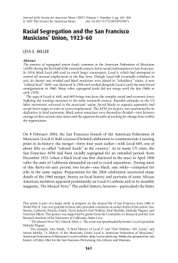 Racial Segregation and the San Francisco Musicians` Union, 1923&ndash;60