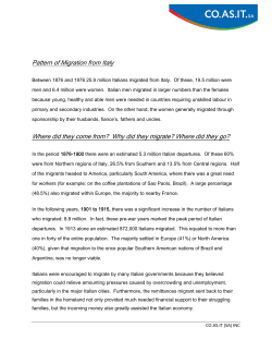 Pattern of Migration from Italy Where did they come from? Why did