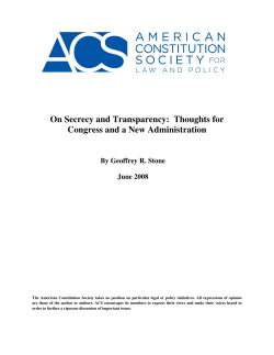 On Secrecy and Transparency: Thoughts for Congress and a New