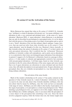 De anima ii 5 on the Activation of the Senses