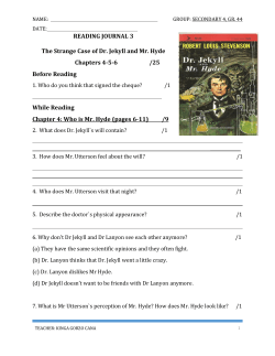 READING JOURNAL 3 Dr Jekyll and Mr Hyde
