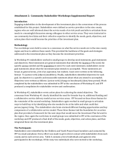 Community Stakeholder Workshops Supplemental Report