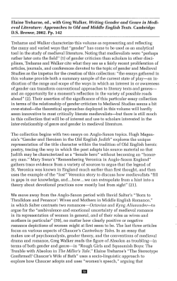 Elaine Trehane, ed., Writing Gender and Genre in Medieval Literature