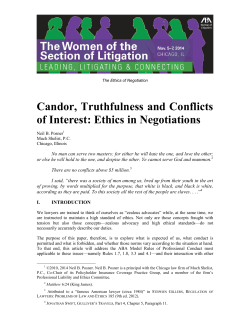 Candor, Truthfulness and Conflicts of Interest: Ethics in Negotiations