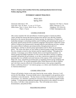 INTEREST GROUP POLITICS POLS 3011 Spring 2010