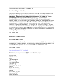 Summer Reading Lists for Pre- AP English 10 Dear Pre