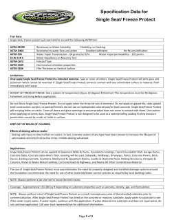 Specification Data for Single Seal/ Freeze Protect