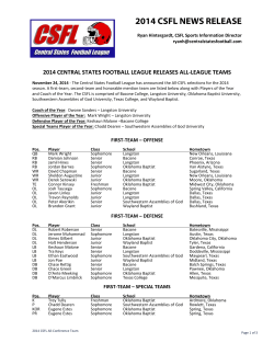 2014 CSFL NEWS RELEASE