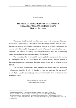 The problem of self-identity in Tennyson`s The lady of shalott