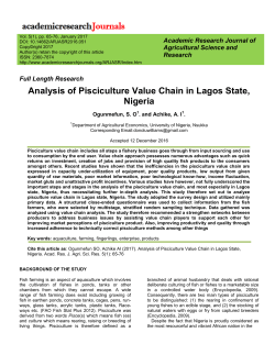 Analysis of Pisciculture Value Chain in Lagos State, Nigeria