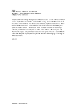Individual &ndash; Anonymous 18 Firstly I want to acknowledge the