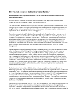 Advancing High Quality, High Values Palliative Care in Ontario