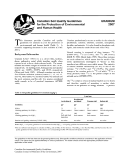 Uranium - Canadian Environmental Quality Guidelines